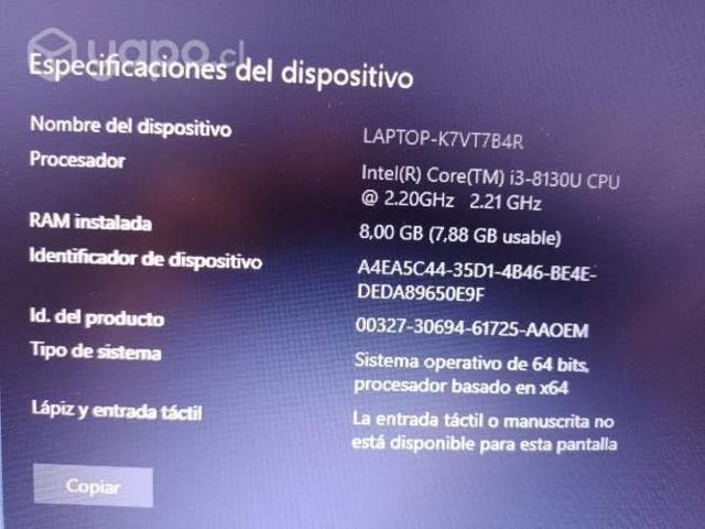 Notebook asus i3 8va generación//SSD 930GB