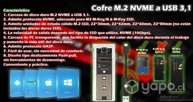 Cofre M.2 NVME a USB 3,1