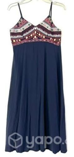 Vestido Semi Entallado Bordado Talla M Azul