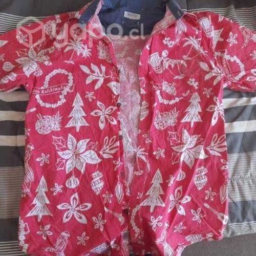 Camisa hawaiana floreada roja- Talla M apox