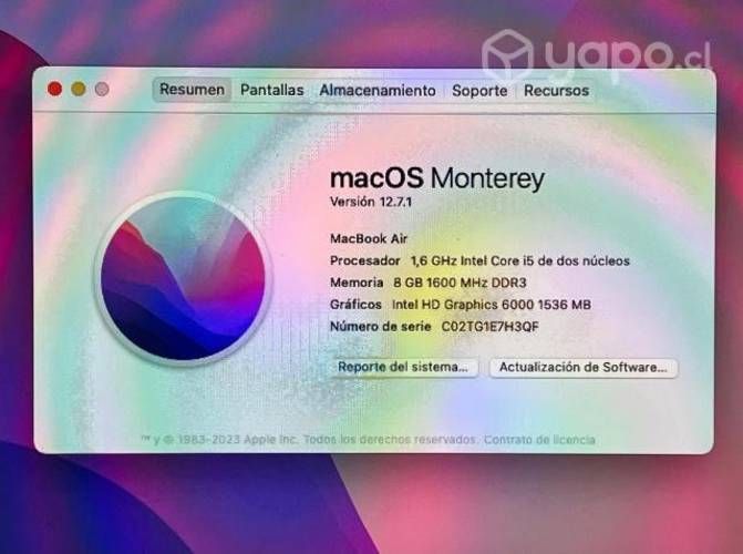 MacBook Air 13” 8GB RAM, 256Gb SSD