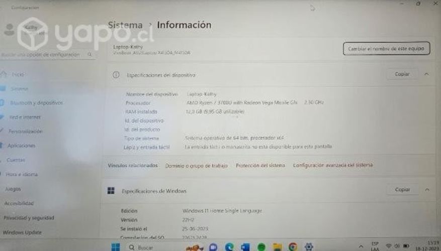 Notebook con dos meses de uso