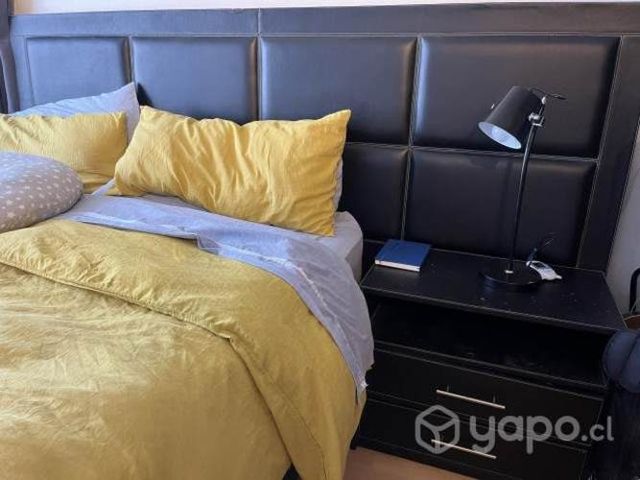 Respaldo ecocuero + 2 veladores tipo cajonera