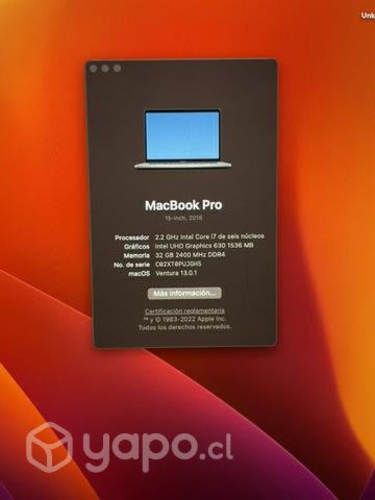 MacBook Pro 15 (2018) 32gb de ram .