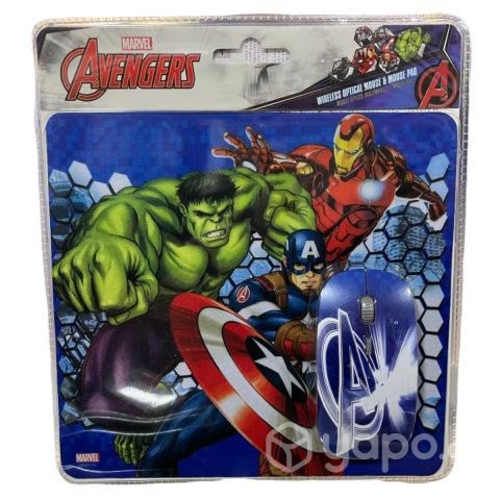 Kit mouse inalambrico y pad mouse avengers