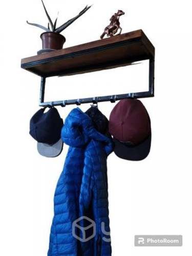 Repisa-perchero Industrial . Fierro Y Madera