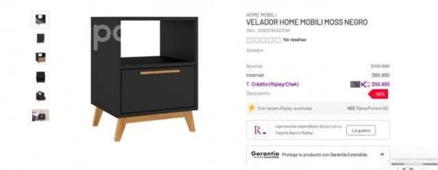 Velador negro con 1 cajon