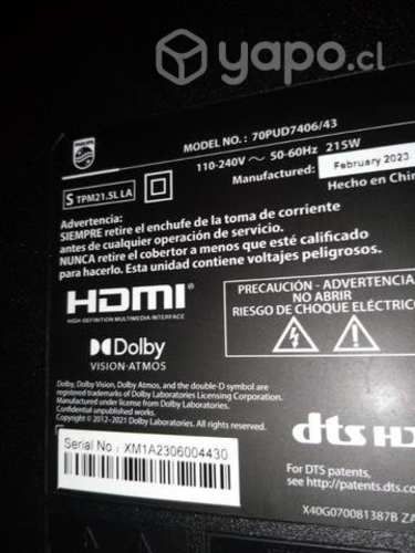 Smart tv Philips 70" para repuesto