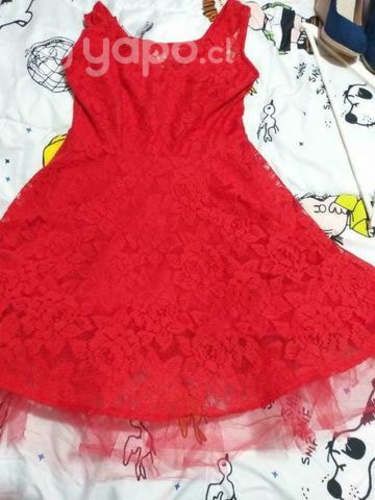 Vestido encaje y tul rojo talla S