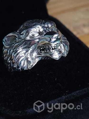Anillo ajustable de Lobo plata tailandesa S925