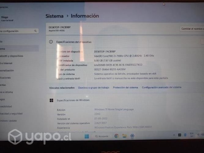 Notebook Acer i3 7th