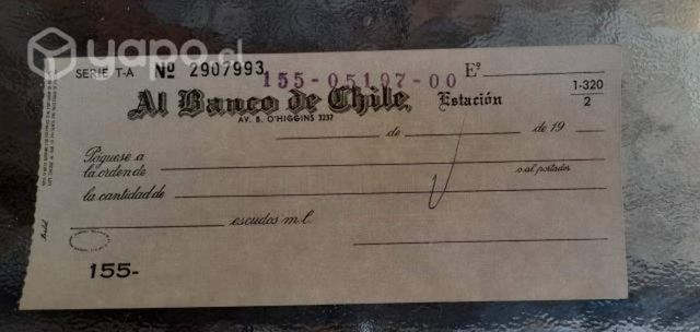 Cheques Antiguos Banco de chile