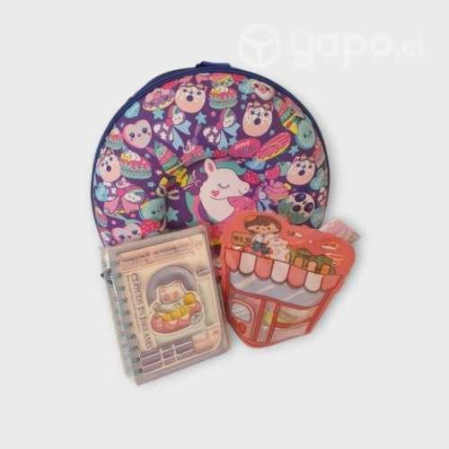 Mochila de donuts violeta + set de accesorios