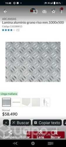 Plancha aluminio grano riso de 1.40 x 1.00 mtr