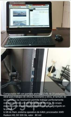 Computador HP All in One, pantalla de 20 pulgadas