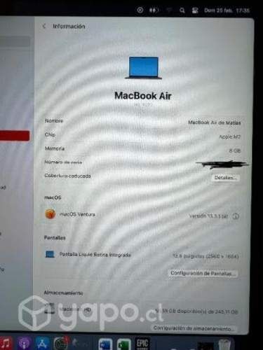 MacBook Air M2 256GB 13,6 8GPU 8CPU