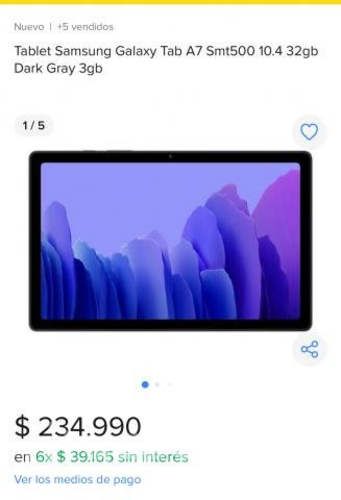 Tablet Samsung Galaxy Tab A7 con chip movil