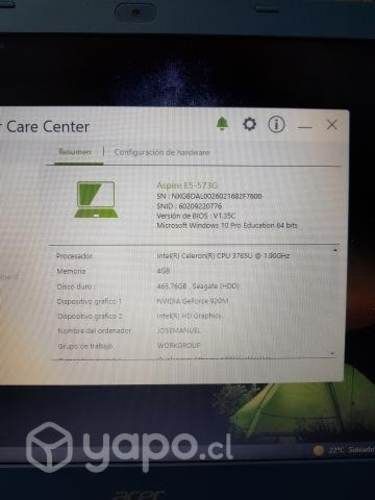 Notebook Acer Aspire E5 573g 476gb