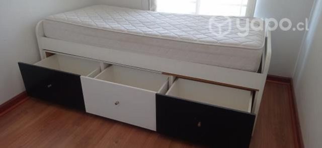 Cama una plaza con cajonera y colchón incluído