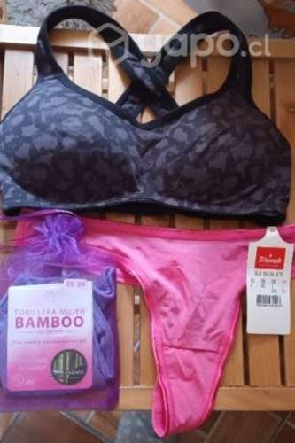 Sostén deportivo, calcetines y colaless