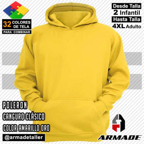 Poleron Canguro Amarillo Oro Algodón Alta Durabilidad Armade Taller