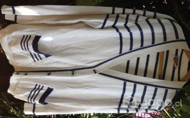 Chaleco blanco– azul con rayas marca meils