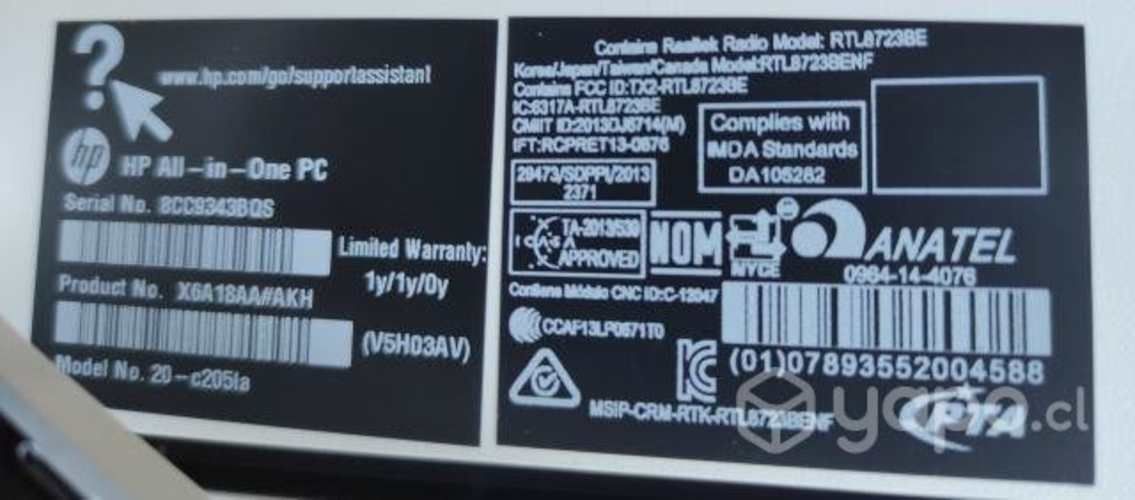 All in one HP 20-C205la Intel Celeron J3060