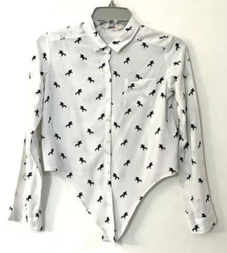Blusa Unicornio Marca H&M Talla 12 Años Blanco