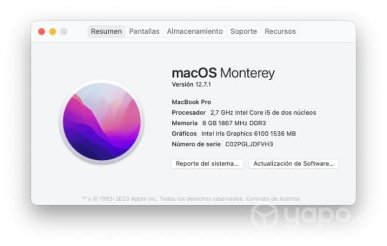 Macbook Pro 13 / 8 Gb / 500 Gb Unidad De Estado Só