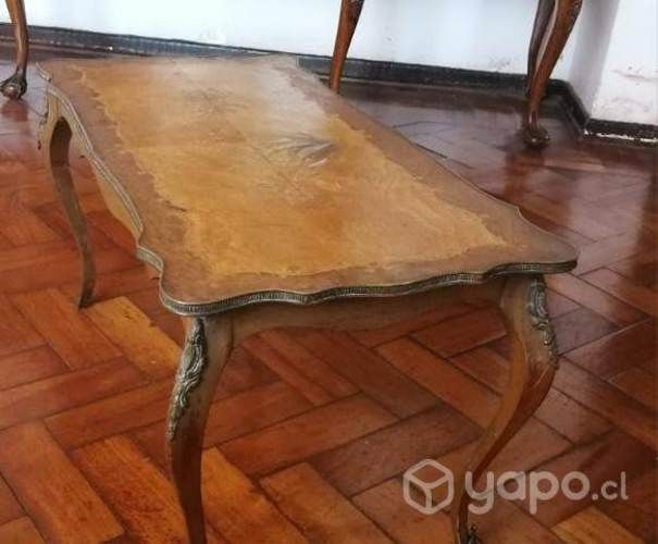 Mesa de centro madera con aplicaciones de bronce