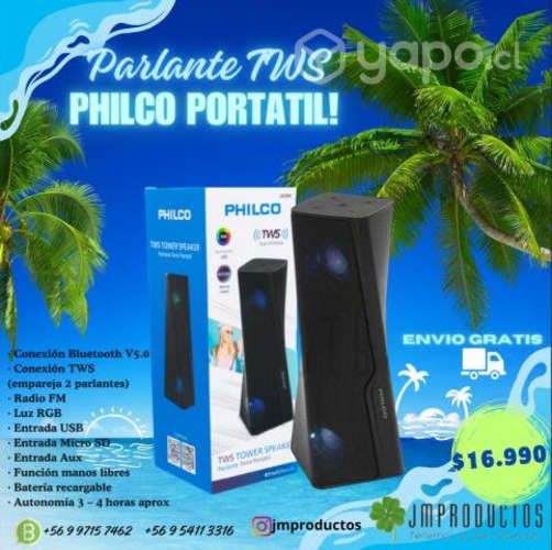 Parlante Philco Portatil Tws Tower Rgb Bluetooth E