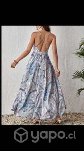 Vestido L busto ajustable celeste morado