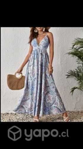 Vestido L busto ajustable celeste morado