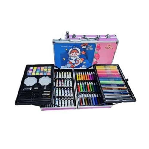 Maleta De Metal 145 Pcs Lapices Y Pinturas Escolar