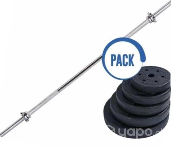 Pack barra recta + 30 kilos en discos revestidos