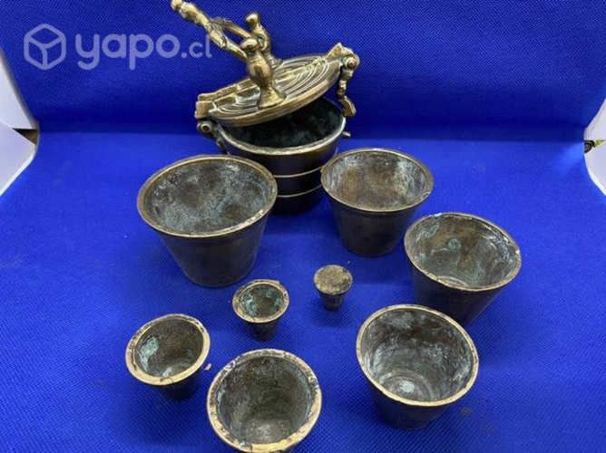Antiguo Ponderal pesa vasos anidados Bronce sellad