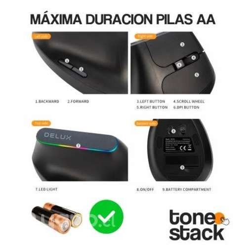 DELUX M618C Mouse Ergonomico Vertical Rgb Receptor