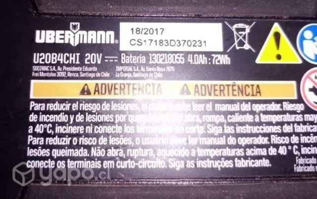 Batería UBERMANN de 20v 4ah y cargador