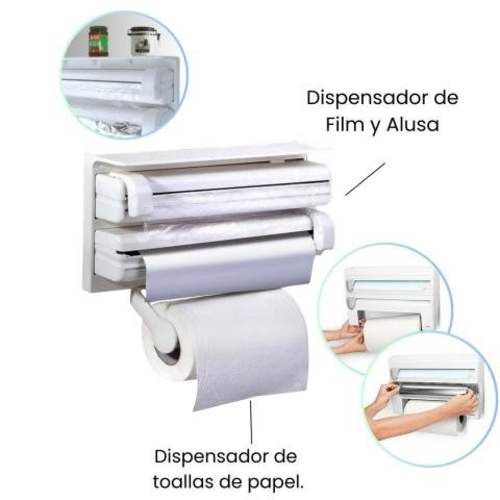 Dispensador Triple de Papel, Film y Alusa 3 en 1