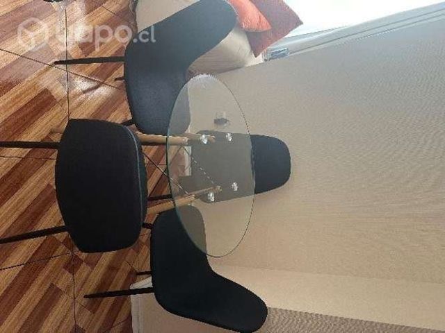 Juego comedor de vidrio 4 sillas de lino negro