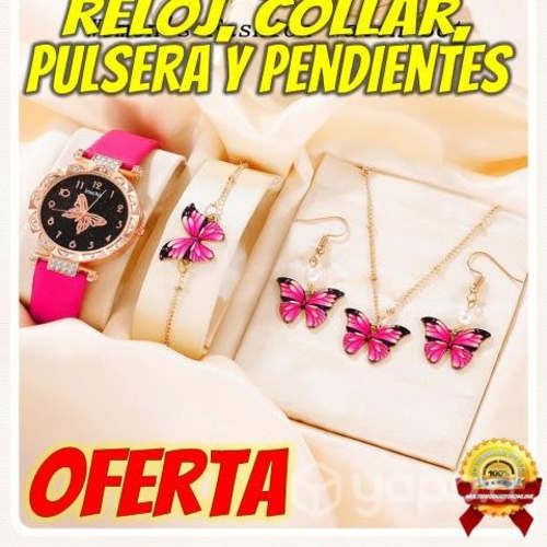 Reloj De Mujer Inclye Collar, Pulsera Y Pendientes
