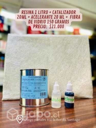 pack con resina, fibra de vidrio, catalizado