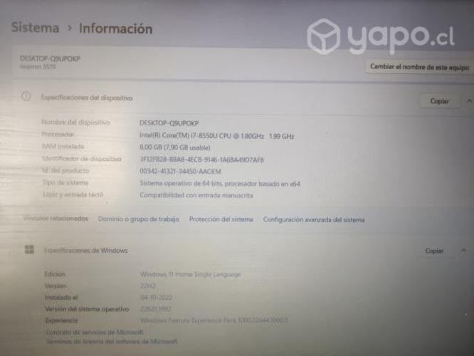 Notebook Inspiron 5570 Dell Intel I7, 8gb, 2tb Hdd