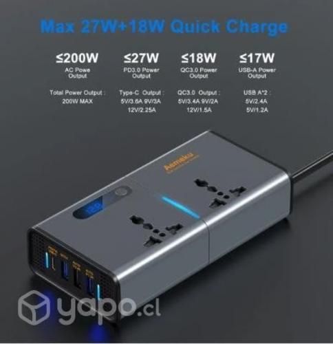 Inversor Voltaje para auto: 200W de 12V a 220v