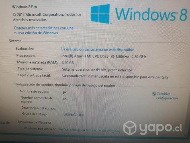 Pc all in one 3gb 320gb Intel 1.80ghz Windows8
