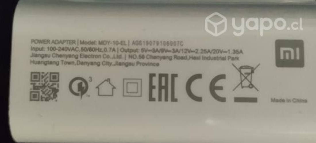 Cargador Xiaomi de 27 watts con cable USB tipo C