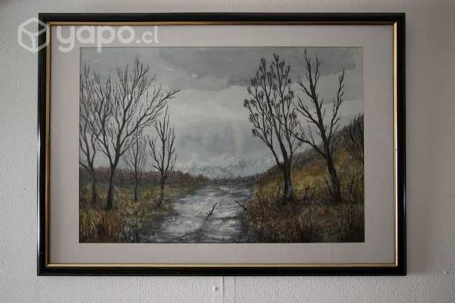 Cuadro enmarcado pintura acuarela sobre papel