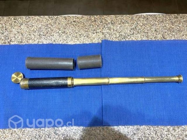 Antiguo Catalejo Telescopio De Bronce y Cuero 61cm