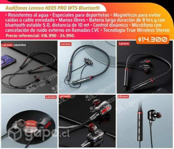 Audífonos Bluetooth Lenovo HE05 PRO WTS Negros