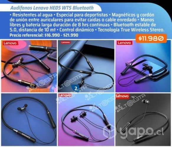 Audífonos Bluetooth Lenovo HE05 Negros Nuevos